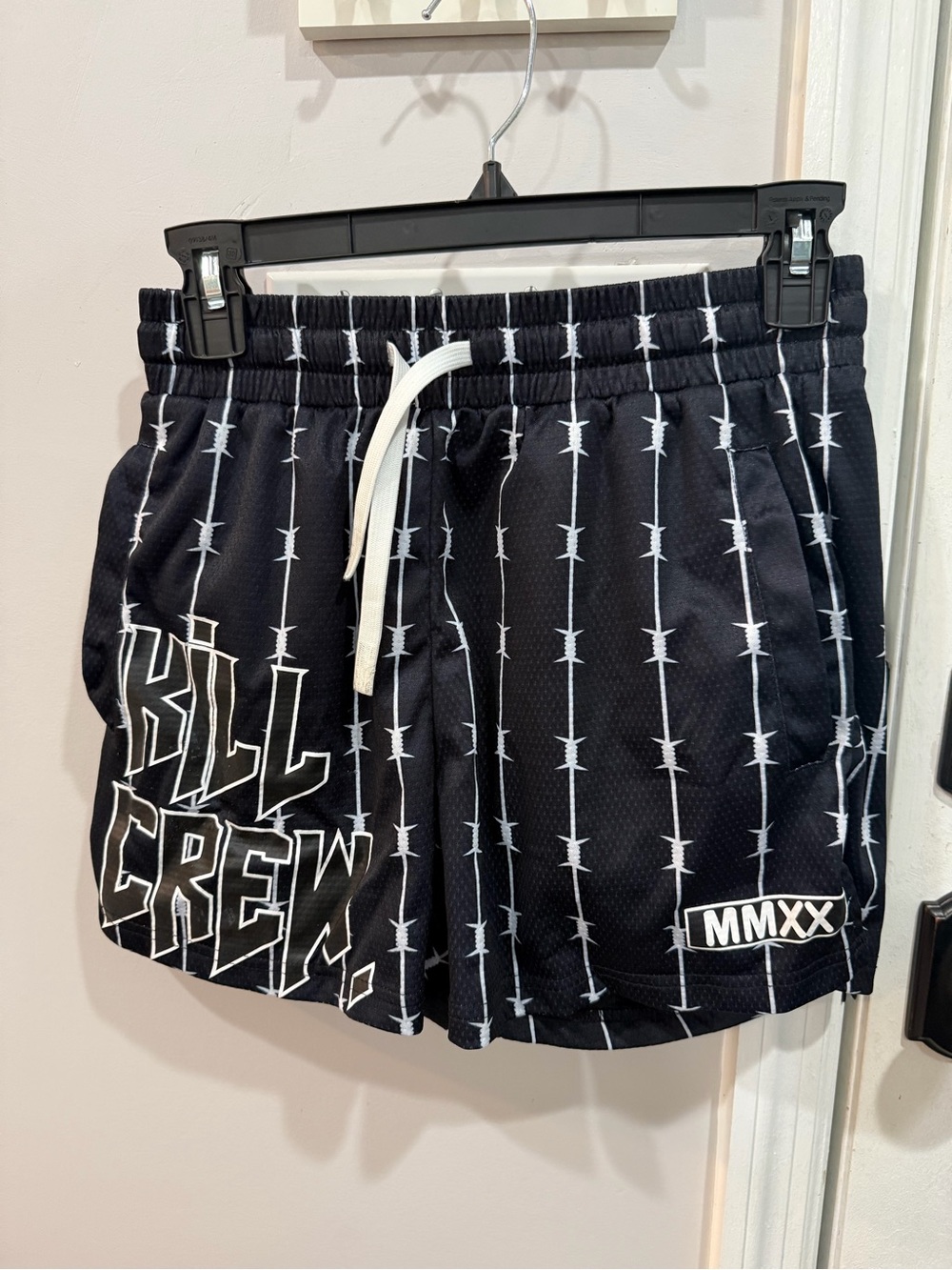 Kill Crew Black Athletic Shorts with White Barbed-Print
